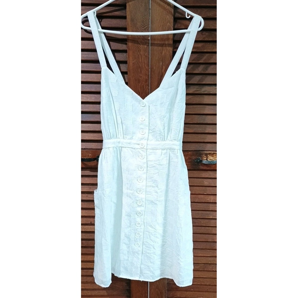 NWT ModCloth Sleeveless Buttoned Adjustable Straps Sun Dress‎ White 12 Pockets